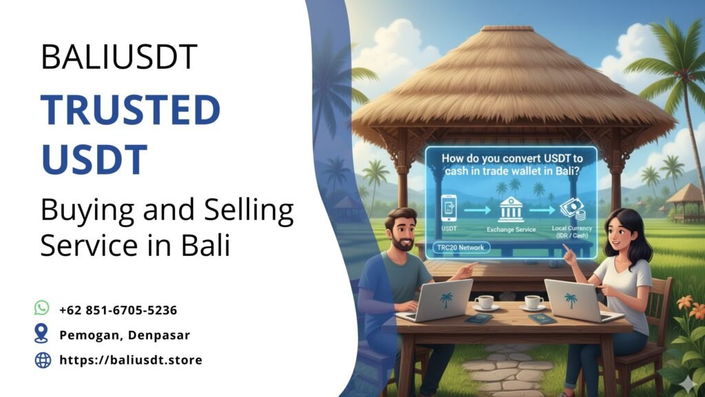 Create a clean professional illustration related to the topic [TOPIC]. Style modern, friendly, and suitable for an international audience visiting Bali. Use bright daylight, realistic characters, and soft shadows. Avoid showing cryptocurrency as a payment method. Show it as a digital asset or commodity concept only. Keep the visual tone safe, trustworthy, and informative.