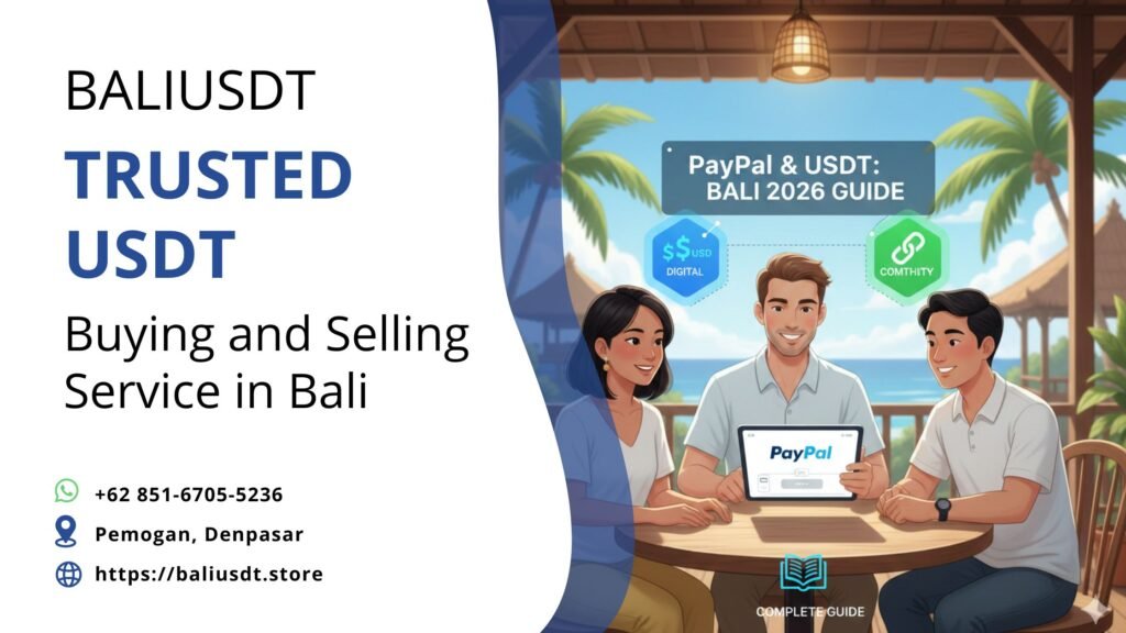 Create a clean professional illustration related to the topic [Does PayPal Support USDT? A Complete 2026 Guide for Bali]. Style modern, friendly, and suitable for an international audience visiting Bali. Use bright daylight, realistic characters, and soft shadows. Avoid showing cryptocurrency as a payment method. Show it as a digital asset or commodity concept only. Keep the visual tone safe, trustworthy, and informative. 